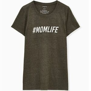 NWT TORRID 00 10W #momlife Crew Tee Triblend Olive M/L Short Sleeve slim fit gra